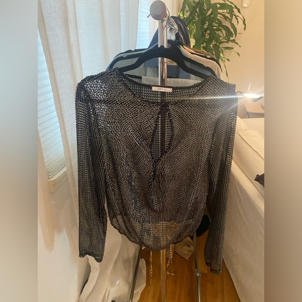 Zara Woman long sleeve chain effect mesh black and silver